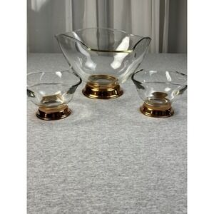 VTG Princess House Glass Crystal Serving Set Bowls Copper Base Fluted Retro 1970